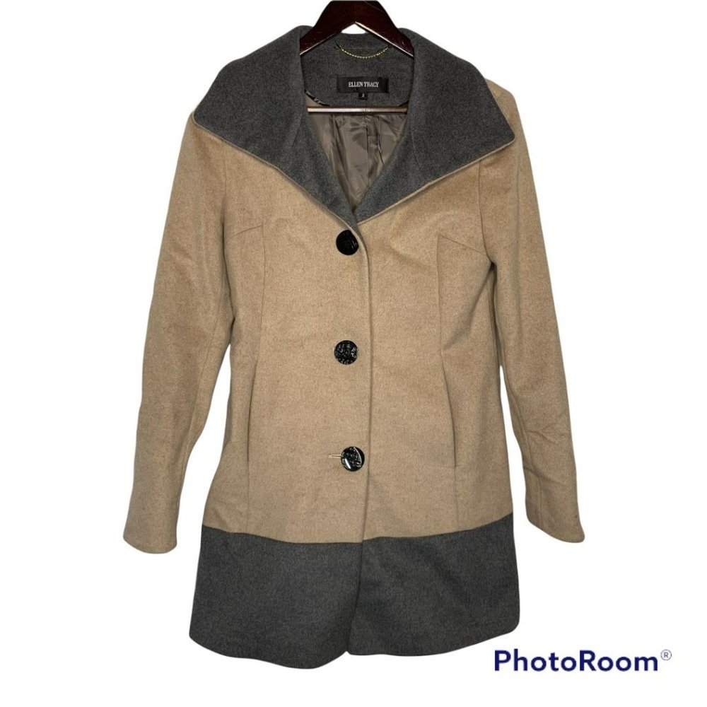 Ellen Tracy Women's wool blend Tan‎ and Gray Coat Size 2